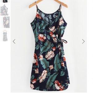 Floral leaf print  wrap self tie cami dress